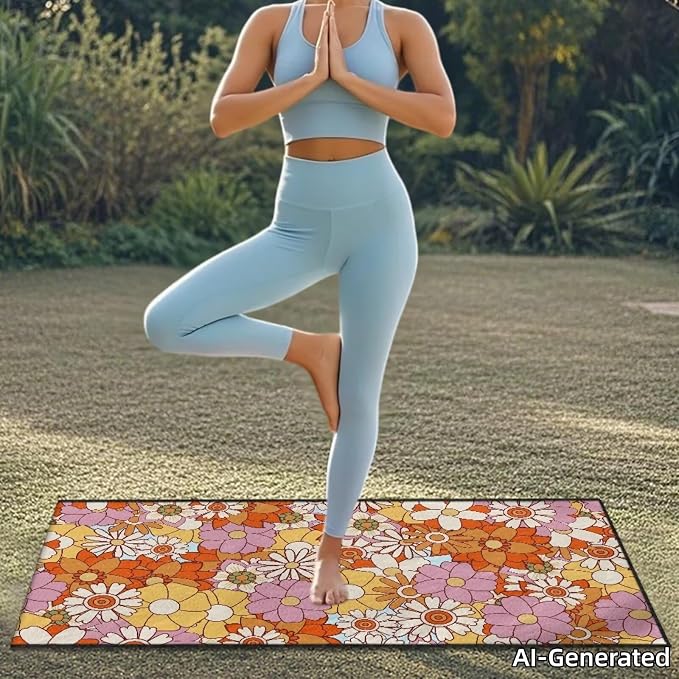 SEANATIVE Hippie Flowers Sweat Towel Car Seat Cover for Gym Running Athletes Fitness Workout, Auto Seat Pet Protector, Sports Towel Seat Covers for Cars - Image 3