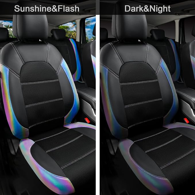 CAR PASS Leather Car Seat Covers Front Seats only, with Air Mesh Front Seat Covers Breathable, Cool Automotive Seat Covers 2 Pack, Universal Fit Most Cars,SUV,Truck,Van Airbag Compatible(Iridescent) - Image 4