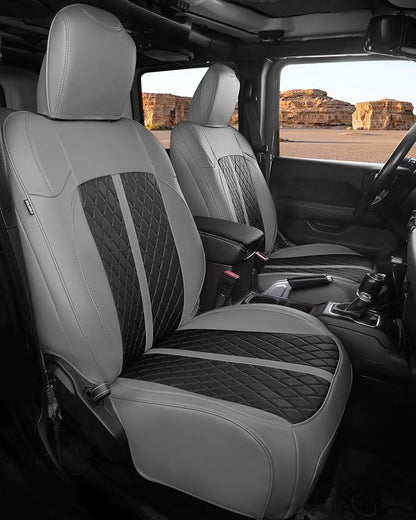 RIDEPOSH for Jeep Wrangler Leather Custom Car Seat Covers Full Set 4 Door | 2018-2026 JL, with Rear Cup Holder, Not for 4XE, Luxury Waterproof Protector, 40/60 Spilt, 5 Seats, Full Coverage, Durable - Image 4