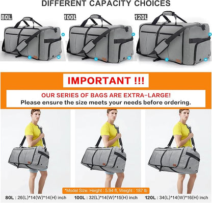 100L EXTRA LARGE Foldable Waterproof Travel Duffel Bag for Men Women Gray | with Shoe Compartment, 32" Duffle Bag for Weekender Gym Sport, Tear Resistant - Image 3