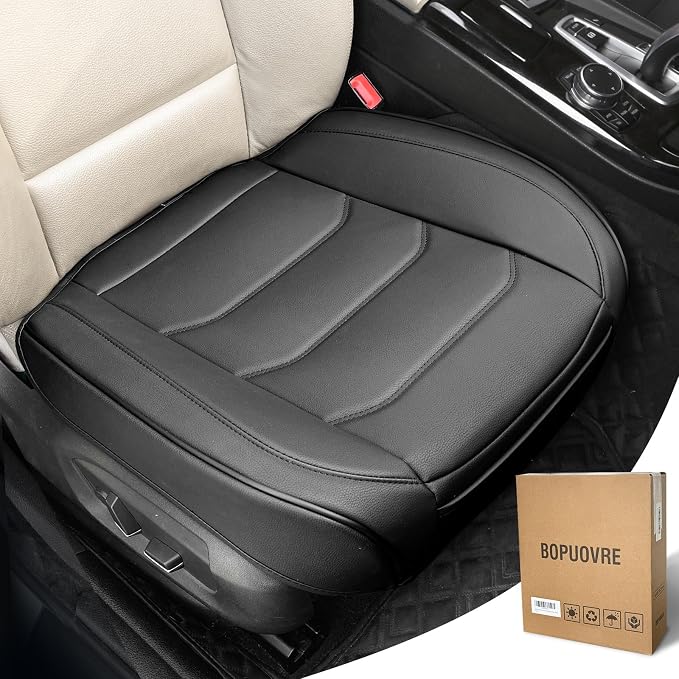 BOPUOVRE Car Seat Cover for Luxury & Comfort PU Leather | Anti Slip Full Wrap Protection Storage Pocket Bottom Cushion Universal Fit 95% Vehicles Black 1 Piece by BOPUOVRE