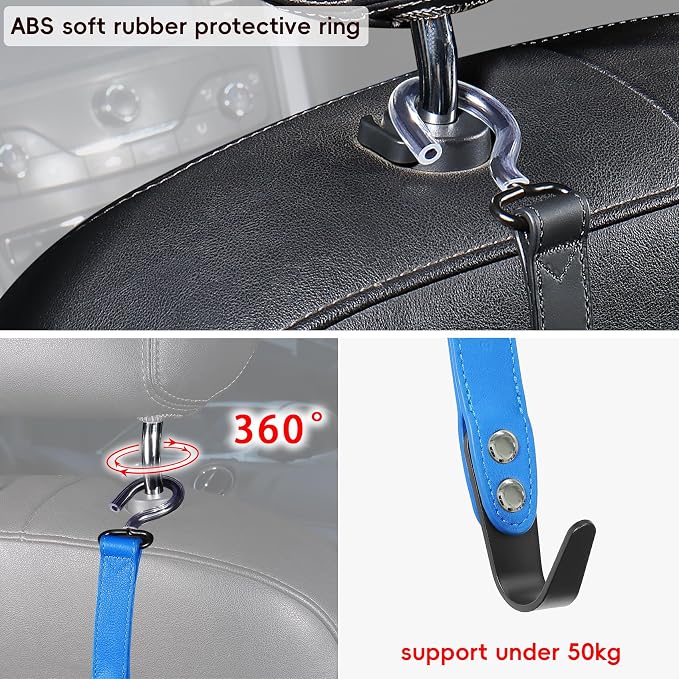 2 Pack Car Hook Holder Leather Headrest Hooks for Purses and Bags,SUS304 Car Hook(Blue) - Image 5