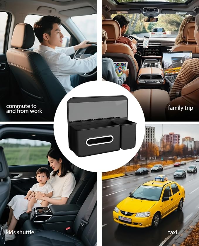 4 in 1 PU leather Backseat Car Organizer with Car Tissue Cup Tablet Holder | Fits180 standard tissue,oversized 4" cup pocket,touch-through tablet window, adjustable straps ,tool-free install - Image 8