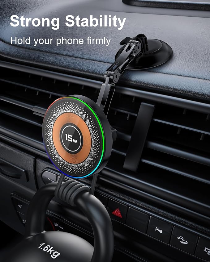 ZBF Magnetic Car Phone Holder, 15W for MagSafe Car Mount Charger(Fast Wireless Charging,Vacuum) 360°Adjustable Car Mount for Women Men iPhone 17-12 - Image 8