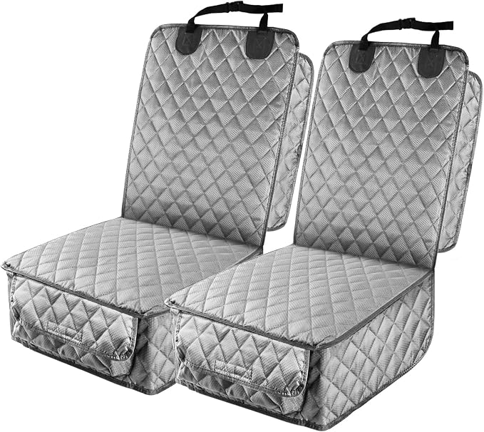 Waterproof Front Seat Car Cover 2 Pack, Full Protection | Dog Car Seat Cover with Side Flaps, Nonslip Scratchproof Captain Chair Seat Cover Fits for Cars, Trucks, SUVs, Jeep, Gray by PETICON