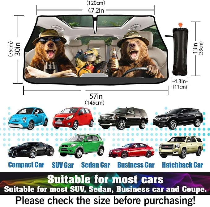 CHILL·TEK Funny Car Windshield Sun Shade Umbrella, Funny Bear Car Sun Shade Umbrella, Block UV Rays Heat Foldable Windshield Umbrella Sun Visor Protector - Keep Vehicle Cool for Cars SUV - Image 6