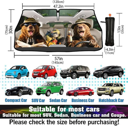 CHILL·TEK Funny Car Windshield Sun Shade Umbrella, Funny Bear Car Sun Shade Umbrella, Block UV Rays Heat Foldable Windshield Umbrella Sun Visor Protector - Keep Vehicle Cool for Cars SUV - Image 6