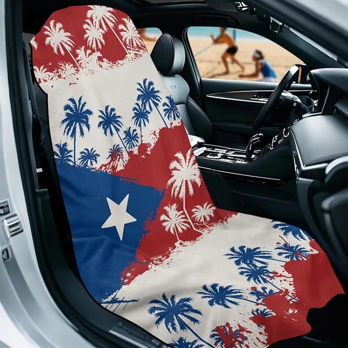 SEANATIVE Car Towel Seat Covers, Washable Seat Protector, One Towel Cushion Cover, Fit Beach Swimming Outdoor Sports, Universal Fit Most Cars Trucks SUVs, Puerto Rico Flag Palm Print - Image 2