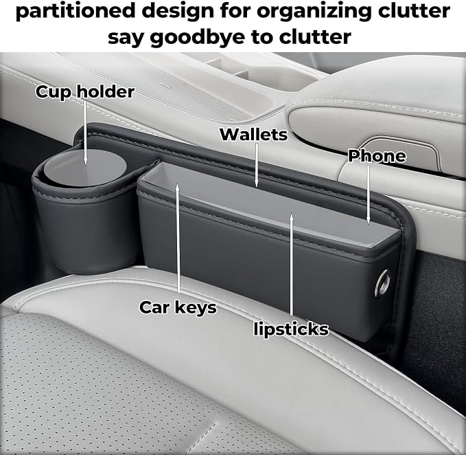 Anti-Drop Car Seat Gap Filler Organizer, Premium Leather Console Organizer, Easy Access to Phone/Keys, Universal Fit for Car SUV Truck Multi-Purpose Essentials Organizer(2PC) - Image 3