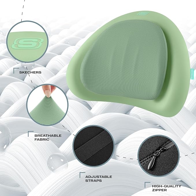 Skechers Lumbar Pillow Premium Memory Foam, Double-Layer-Office Chair Cushion for Tailbone Pain Relief,Butt Pillow for Office Chair,Car seat Cushion,Long Sitting Office Workers,and Car Drivers,Green - Image 3
