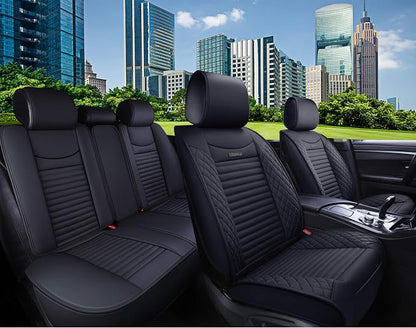 5 Car Seat Covers Full Set Waterproof Leather, Black | Compatible with Nissan Honda Civic CRV Hrv Kia Sorento Toyota Corolla 4Runner Camry Hyundai Jeep Ford Focus Edge Mazda - Image 2