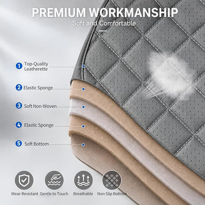 for Subaru Crosstrek 2016-2026 Car Seat Covers, Full Set, Gray | Luxury Full Coverage Leather Seat Protectors, Waterproof Breathable, Non-Slip, Easy to Install, Airbag Compatible, All-Season - Image 8