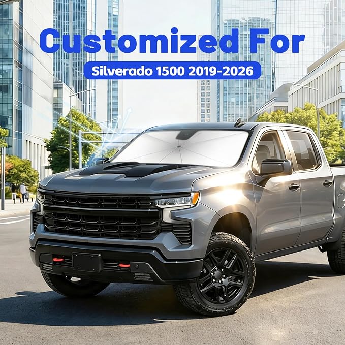 Windshield Sun Shade for Chevrolet Silverado 1500 2019-2026, Exact Fit | Car Shades Sun Visor Keep Car Cool and Protects Interior - Image 2