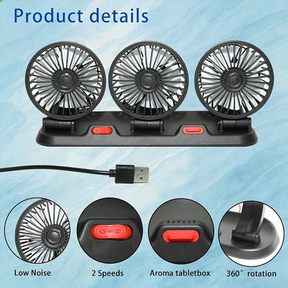 Portable 3-Head Car Cooling Fan-360°Rotation,2 Speeds, Dashboard Fans for SUV/RV/Truck/Sedan/Office,USB Powered (3-Head 5V) - Image 7