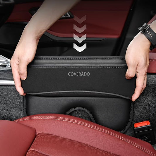 Coverado Universal Car Seat Gap Filler Organizer, Premium Suede Leather Car Seat Side Gap Filler, Seat Gap Storage Box for Suv Truck, Car Interior Accessories, Black-1pc - Image 2