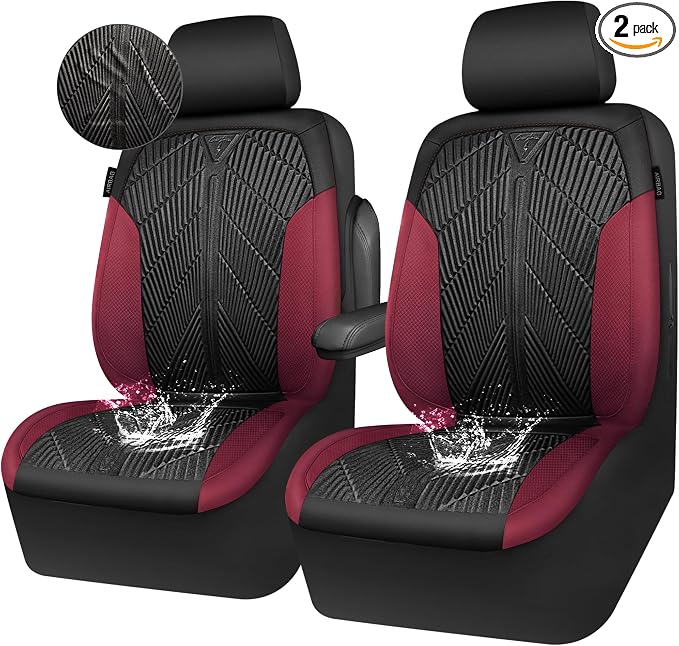 CAR PASS Waterproof Black Red Car seat Covers Front Seat Covers Neoprene Wetsuit,All-Weather Non-Slip Durable,Universal Fit for SUV Sedan Truck Automotive,Armrest Airbag Compatible,Emboss Black Red by CARPASS