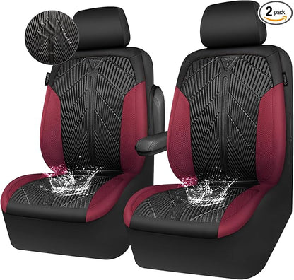 CAR PASS Waterproof Black Red Car seat Covers Front Seat Covers Neoprene Wetsuit,All-Weather Non-Slip Durable,Universal Fit for SUV Sedan Truck Automotive,Armrest Airbag Compatible,Emboss Black Red by CARPASS