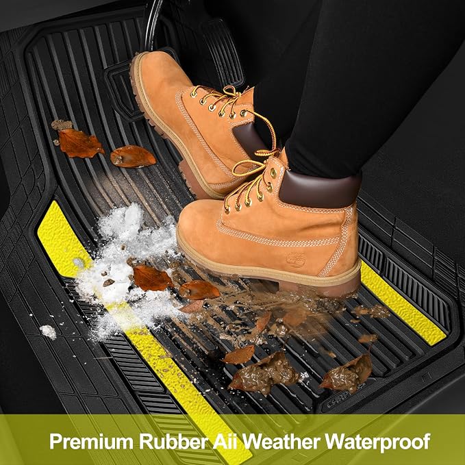 CAR PASS Yellow Car Mats Metallic, Aluminum Film All Weather Rubber Lemon Yellow car Floor Mats Waterproof Universal Trim to Fit SUV Sedan Van Truck 4 Piece Deep Dish Heavy Sporty Black Yellow Chrome - Image 6