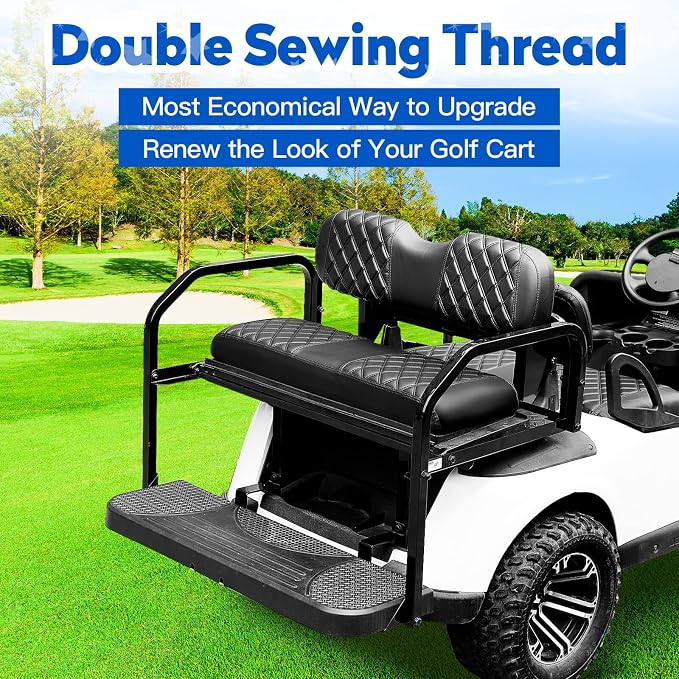 NOKINS Golf Cart Seat Covers 4 Piece Fits EZGO Freedom TXT-T48 2014+ | Front and Rear Seat Vinyl Covers, Golf Cart Accessories, No Staples(Black&Black Stitch) - Image 3