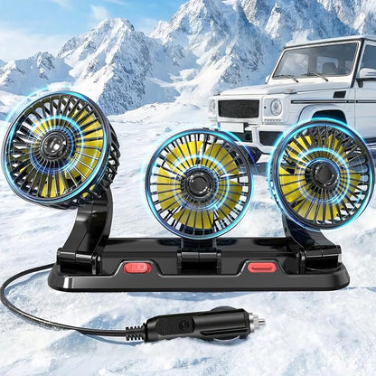 Portable 3-Head Car Cooling Fan, Fans for Vehicles Cars Dashboard | Cigarette Lighter Plug, No Battery by HUENLYELCarFan