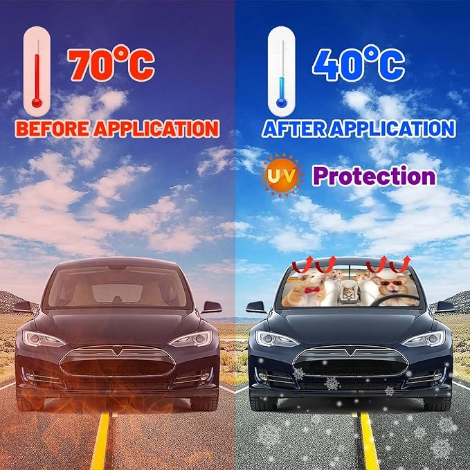 CHILLTEK Funny Animal Car Windshield Sun Shade, Cute Hamster Car Sun Shade, Block UV Rays Heat Foldable Windshield Umbrella Sun Visor Protector - Keep Vehicle Cool for Cars SUV - Image 4
