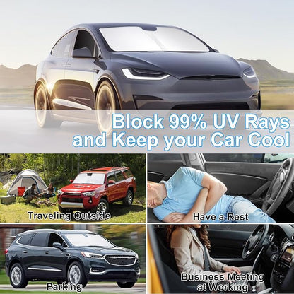 3PCS Car Window Shades Front Windshield Sun Shade Foldable Window Shade Custom Fit for 2016-2024 Tesla Model X Accessories Car Shades for Front Windows Anti-UV Rays Block Heat - Image 6