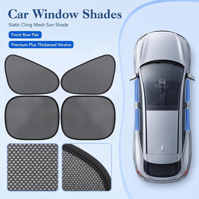 2-Pack Car Window Shades | Mesh Static adsorption Side Window Anti-UV Sunshade Curtain | Universal Fit 99% Vehicles | Foldable Car Shades (Front Window) - Image 7
