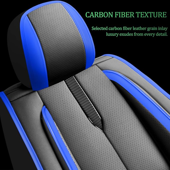 Fit Titan Car Seat Covers for Nissan Titan 2009-2024 2025 2026 -Upgraded Premium Waterproof & Breathable Leather,Airbag Compatible,All-Weather Seat Cushion Protector,2 Front/Black-Blue - Image 3