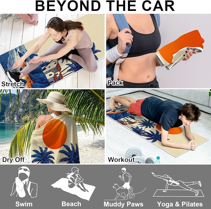 2 Pack Car Towels Seat Cover with Storage Bag, Multifunctional Microfiber Towel for Gym Outdoor Sport Running,Picnic, Beach, Pet Dog Travel,Fits Car SUV Truck (Coastal Sunset) - Image 5