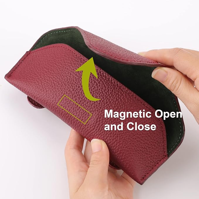 Magnetic Sunglass Holder for Car Visor, Leather Car Glasses Holder | Red Visor Accessories Eyeglasses Holder Glasses Storage Case - Image 3