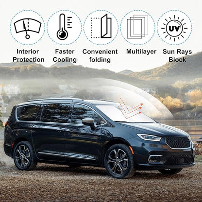 Windshield Sun Shade Sunshade for 2017-2026 Chrysler Pacifica | Full covered for windshield, Foldable & Durable, Block UV Rays, Reduce Heat, Easy to install, Keeps Car Cooler - Image 2