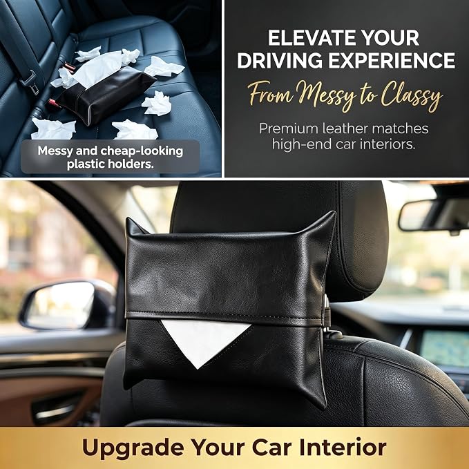 1 PC Car Tissue Holder, Soft-Leather Car Napkin Holder for Seat Back Armrest, Easy Access While Driving, Universal for Most Cars, Trucks, SUVs (Black #2) - Image 5