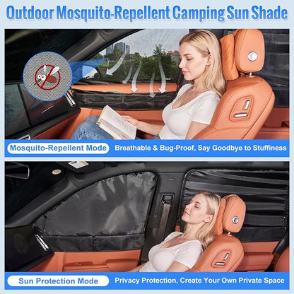 Car Window Screen Sun Shades Compatible with Jeep Grand Cherokee 2010-2021 | 2-in-1 Car Window Screen & Sun Shades Cover, Breathable Mesh Sunshades Privacy & Heat Protector for Camping, Sleeping & Rest - Image 5