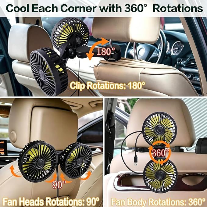 Car Backseat Fans for Backseat Kids, Usb Car Headrest Fan for Car Back Seat | (No Battery) - Image 4