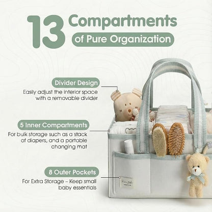 XL Diaper Caddy Organizer With Handle, Baby Shower Gifts Basket Bag, Registry Search Must Haves Items, Newborn Girl Boy Nursery Storage Organizer, Baby Bag Essentials, Car Diaper Caddy Cart - Image 2