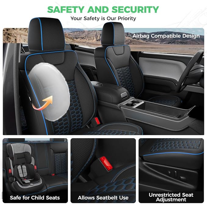 RIDEPOSH Custom Leather Seat Covers for Silverado/Sierra 1500 2014-2018 | Only Crew Cab, Fits 2500/3500HD 2015-2019, Jump Seat Cover(armrest storage only), Protective, Scratch-resistant, Easy-clean - Image 8