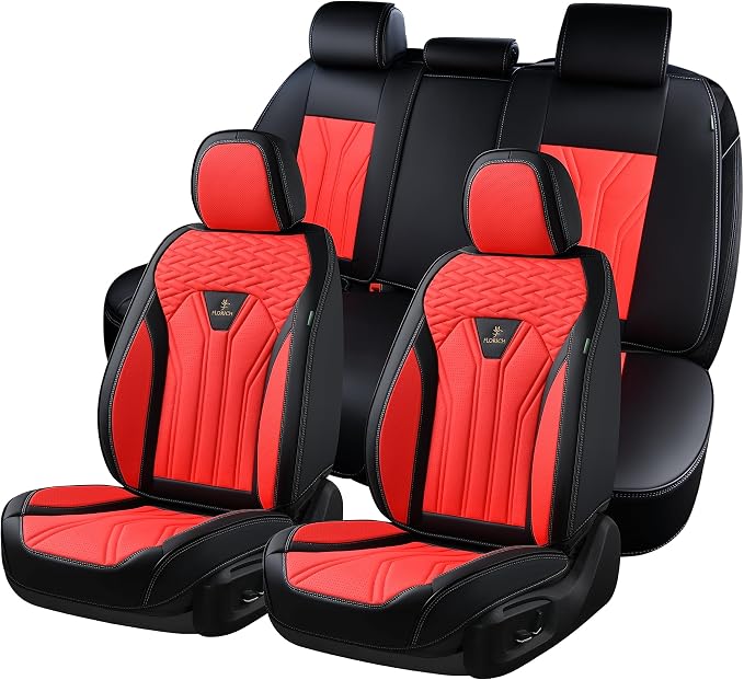 Leather Seat Covers, Seat Covers Full Set, Car Seat Protectors 5 Seats,Automotive Seat Covers Fit for Most Cars Trucks-Black&Red by FLORICH