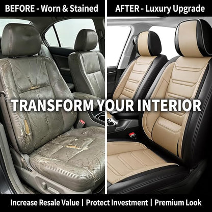 Fit Veracruz Seat Covers Fit for Hyundai Veracruz 2007-2015, 5 Seats | Premium Leather Full Coverage Protector, Waterproof, Breathable, Scratch Resistant, Easy Wipe, Airbag Compatible, Black+Beige - Image 4