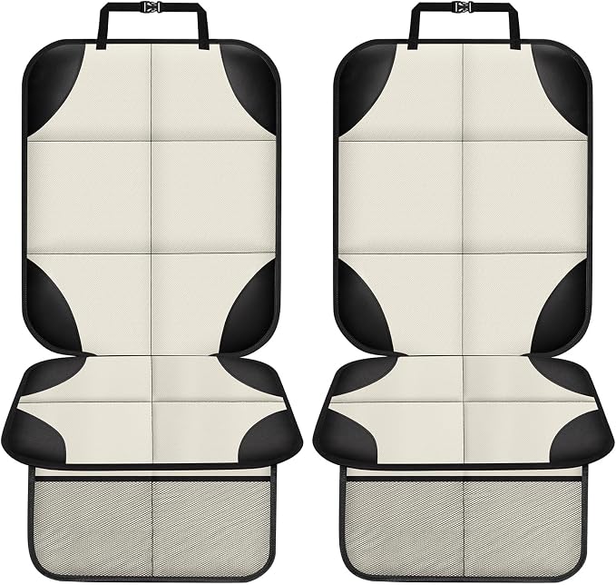 XHYANG Car Seat Protector 1 Pack Car Seat Cushion Mat Thickest Padding,Waterproof 600D Fabric Car Seat Covers for Non-Slip Backing Mesh Pockets for Baby and Pet (Beige, 2 Pcs) - Image 2