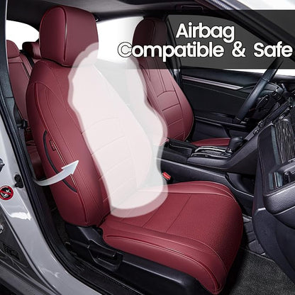 HKZ Custom Fit Civic Seat Covers for Honda Civic Sedan 2016 2017 2018 2019 2020 2021 EX,EX-L,EX-T,Touring,LX-P,Sport - 5-Seats Leather Full Set,Wine Red - Image 6