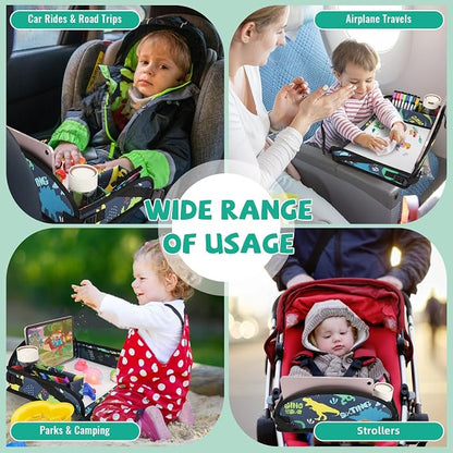 Kids Travel Tray for Airplane - Toddler Car Seat Table Tray, Road Trip Essentials for Boys & Girls, Carseat Lap Desk for Kids Road Trip Activities, Dinosaur - Image 3