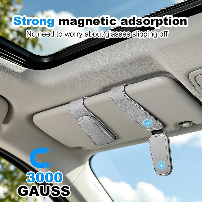 2 Pack Sunglass Holder for Car Visor Magnetic Leather Visor Sunglasses Clip Eyeglass Hanger Clip for Car Sun Visor Grey - Image 9