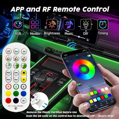 USB Car LED Lights, Interior Car Lights Strip with APP and RF Remote Control, 2 in 1 Ambient Lighting with 157 inches Fiber Optic Music Sync Simple Installation EL Wire Lights (2 in 1/157 inches) - Image 5