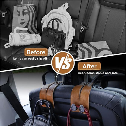 Leather Car Purse Hook for Headrest, 2 Pack (Brown-Black) | Twin Hooks Headrest Hangers, 2/4 Pack, No-Slip, Scratch-Proof, Holds Purses, Backpacks, Grocery Bags, Car Organizer Gift - Image 5