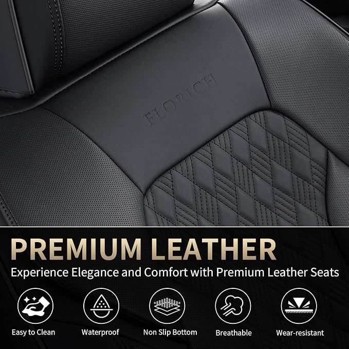 Seat Covers, Car Seat Covers Full Set, Luxury Nappa Leather Seat Covers, Breathable and Waterproof Car Seat Protector 5 Seat, Automotive Seat Covers Universal Fit for Most Cars-Black&Beige - Image 7