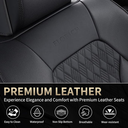Seat Covers, Car Seat Covers Full Set, Luxury Nappa Leather Seat Covers, Breathable and Waterproof Car Seat Protector 5 Seat, Automotive Seat Covers Universal Fit for Most Cars-Black&Beige - Image 7