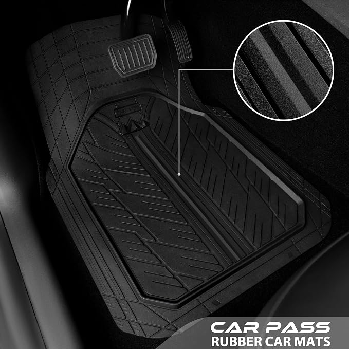 CAR PASS Floor Mats for Cars M-L Size, Heavy Duty Rubber Floor Mats with Trunk Cargo Liner, Universal Trim-to Fit Automotive Floor mats for Truck Van SUV Waterproof All Weather Car Mats Solid Black - Image 9