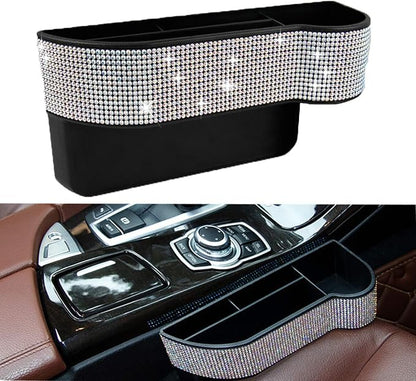 Car Seat Side Drop Organizer, Sparkle Car Seat Gap Filler, Car Seat Console Storage Organizer, Crystal Car Seat Pockets with Cup Holder and Two Charging Ports for Co-Driver. by WedFeir