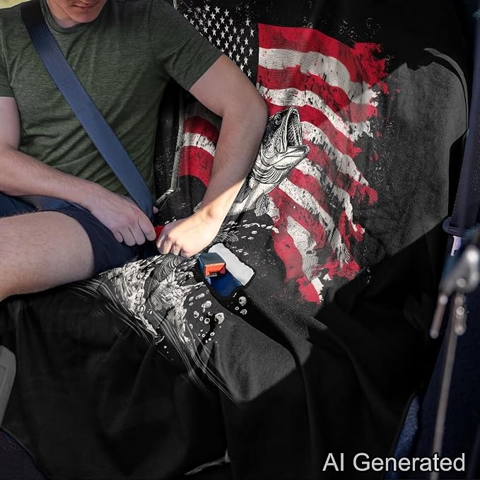 American Flag Bass Fish Print Rear Bench Towel Seat Covers, 250th Anniversary Dog Car Seat Cover for Back Seat, Waterproof Universal Fit Interior Protector for Auto, Van, SUV - Image 4