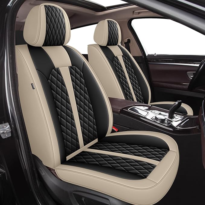 IKABEVEM Car Seat Covers fit for Crosstrek/XV Crosstrek 2016-2026 Full Set | Waterproof Faux Leather, Airbag Compatible, Easy-Wipe Car Seat Protector,5 Seats Covers Fit for Crosstrek, Beige&Black - Image 9